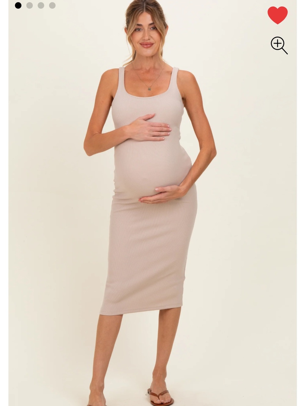Pinkblush Sleeveless Ribbed Maternity Midi Dress in Taupe